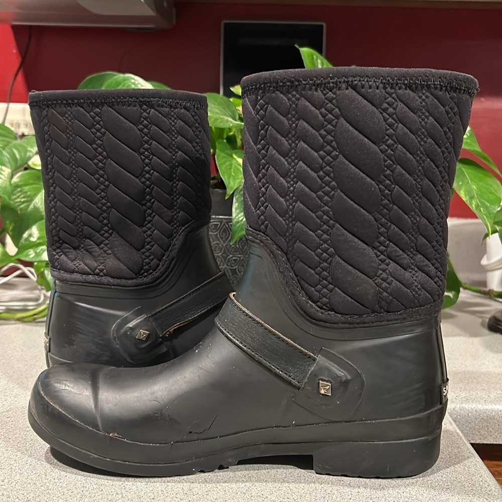 Sperry Top Siders-8.5 Women’s Boots w/Rubber Shoes &Soles,Quilted Fabric Uppers - Picture 3 of 8